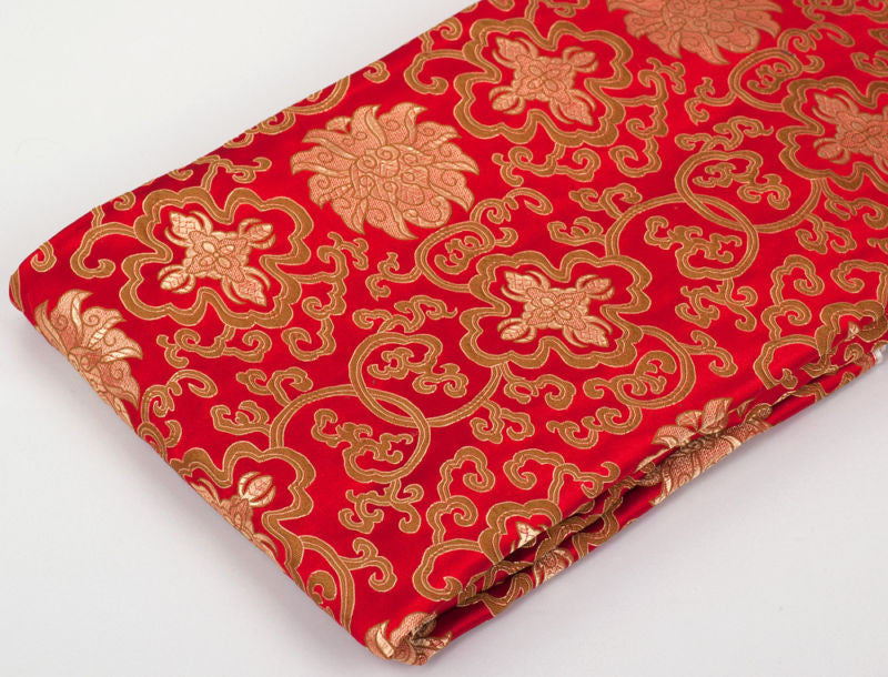 Tibetan buddhist red lotus design silk brocade / silk fabrics