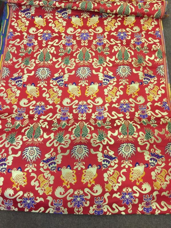 Tibetan auspicious symbol red silk brocade / silk fabrics