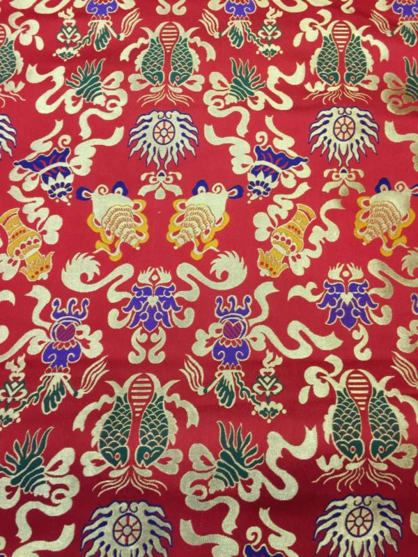 Tibetan auspicious symbol red silk brocade / silk fabrics