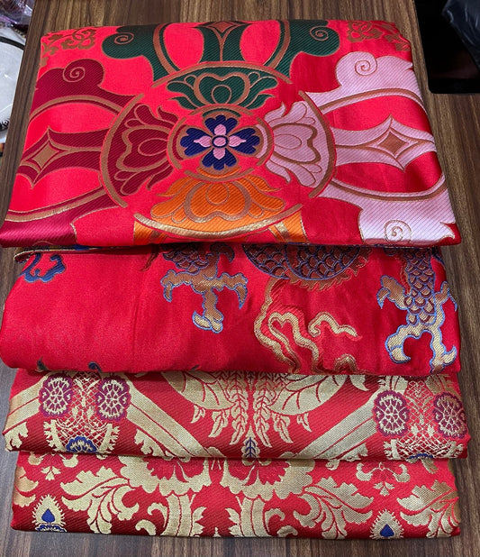 Tibetan buddhist high quality red silk brocade lama monk throne set cover  / set of 4 piece