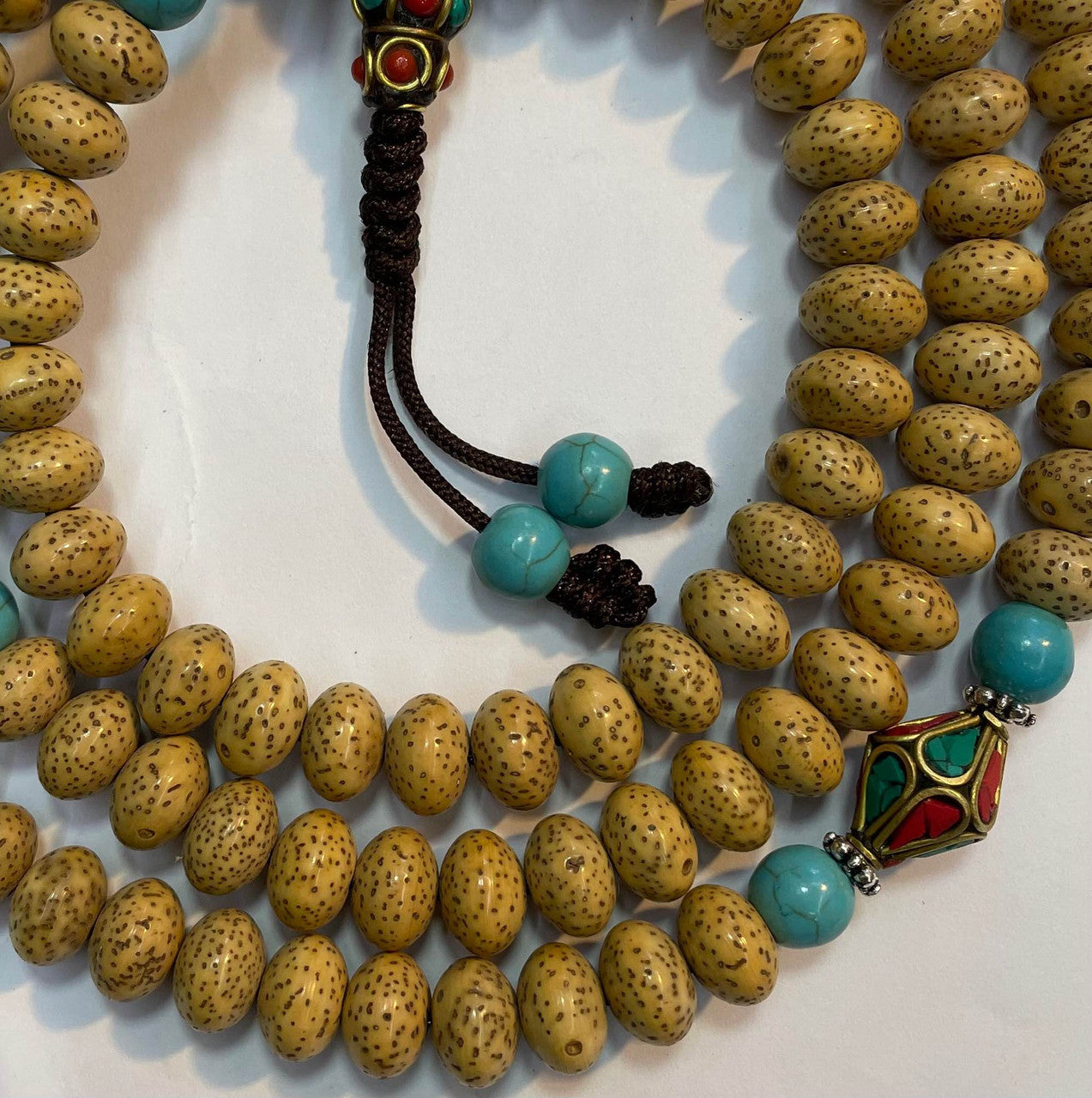 Tibetan Buddhist Lotus Seed Mala With Turquoise Prayer Beads