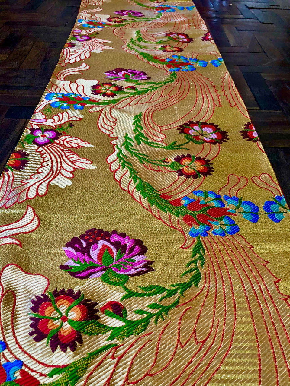 Tibetan buddhist Large size traditional flower design golden shrine table runner / table cloth / with colourful blessed tassels