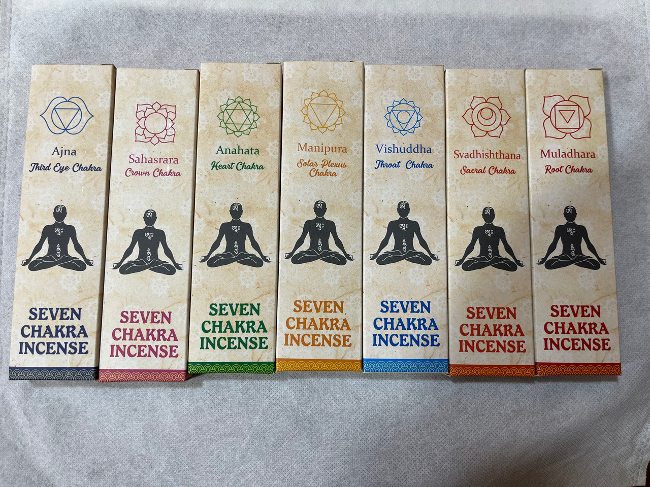 Tibetan buddhist 7 / seven chakra incense sticks / set of 7 boxes