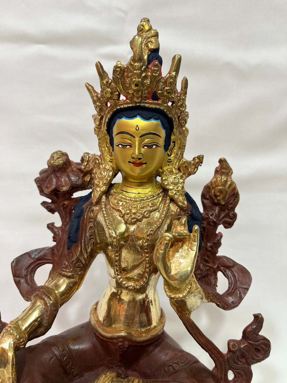 Nepalese buddhist handmade copper and gold green tara / dolma statue