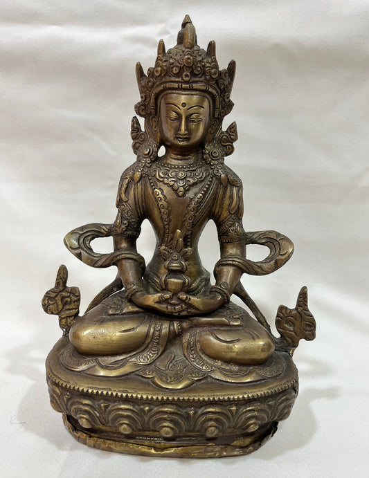 Nepalese buddhist handmade amitayus / long life buddha  statue / antique finish /