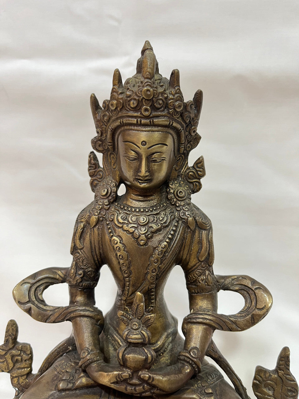 Nepalese buddhist handmade amitayus / long life buddha  statue / antique finish /