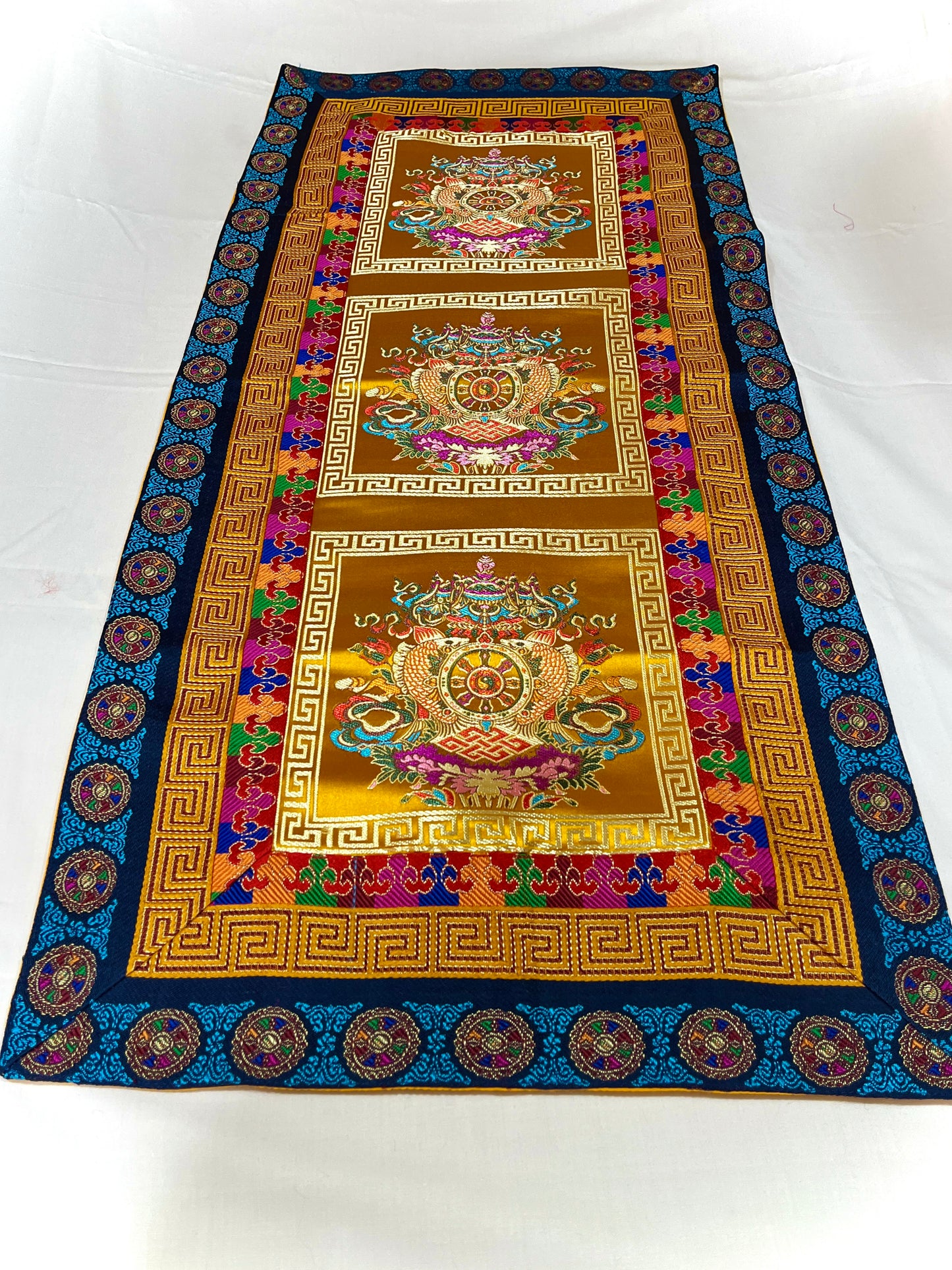 Tibetan buddhist auspicious symbol silk brocade table runner / table cloth / shrine cover
