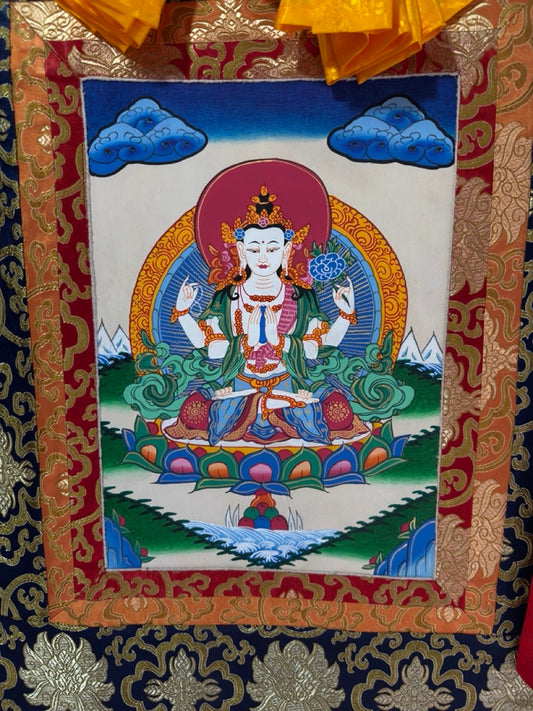 Tibetan buddhist 4 armed Chenrezig / Avalokiteshvara hand painted thangka / thangka painting