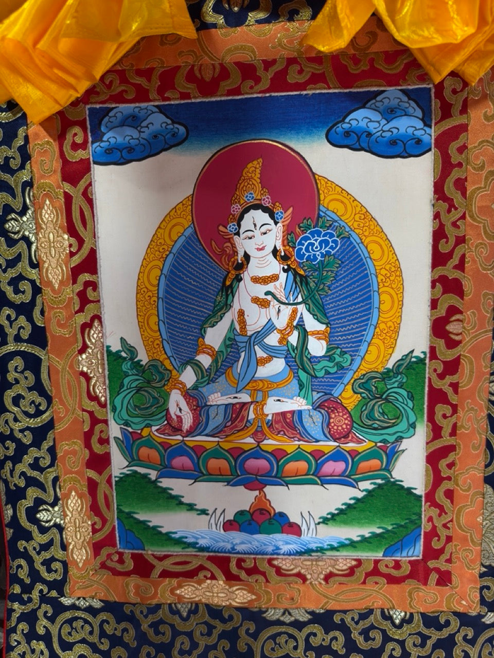 Tibetan Buddhist hand painted white tara thangka / white tara thangka painting