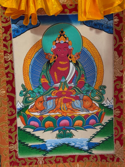 Tibetan buddhist long life buddha /amitayus thangka painting / hand painted amitayus thangka