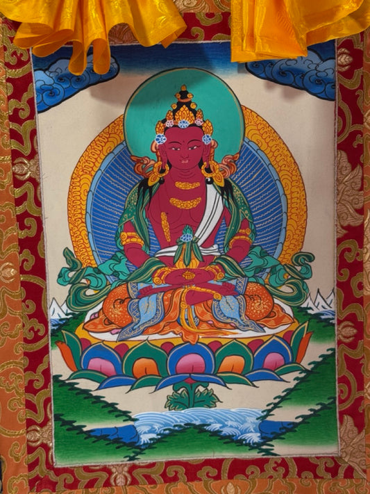 Tibetan buddhist long life buddha /amitayus thangka painting / hand painted amitayus thangka
