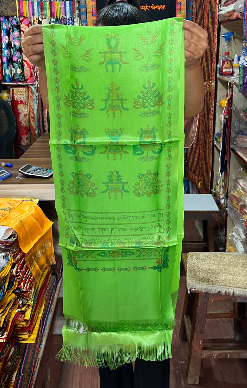 Tibetan Green Silk Khata / Khada / Offering Scarf