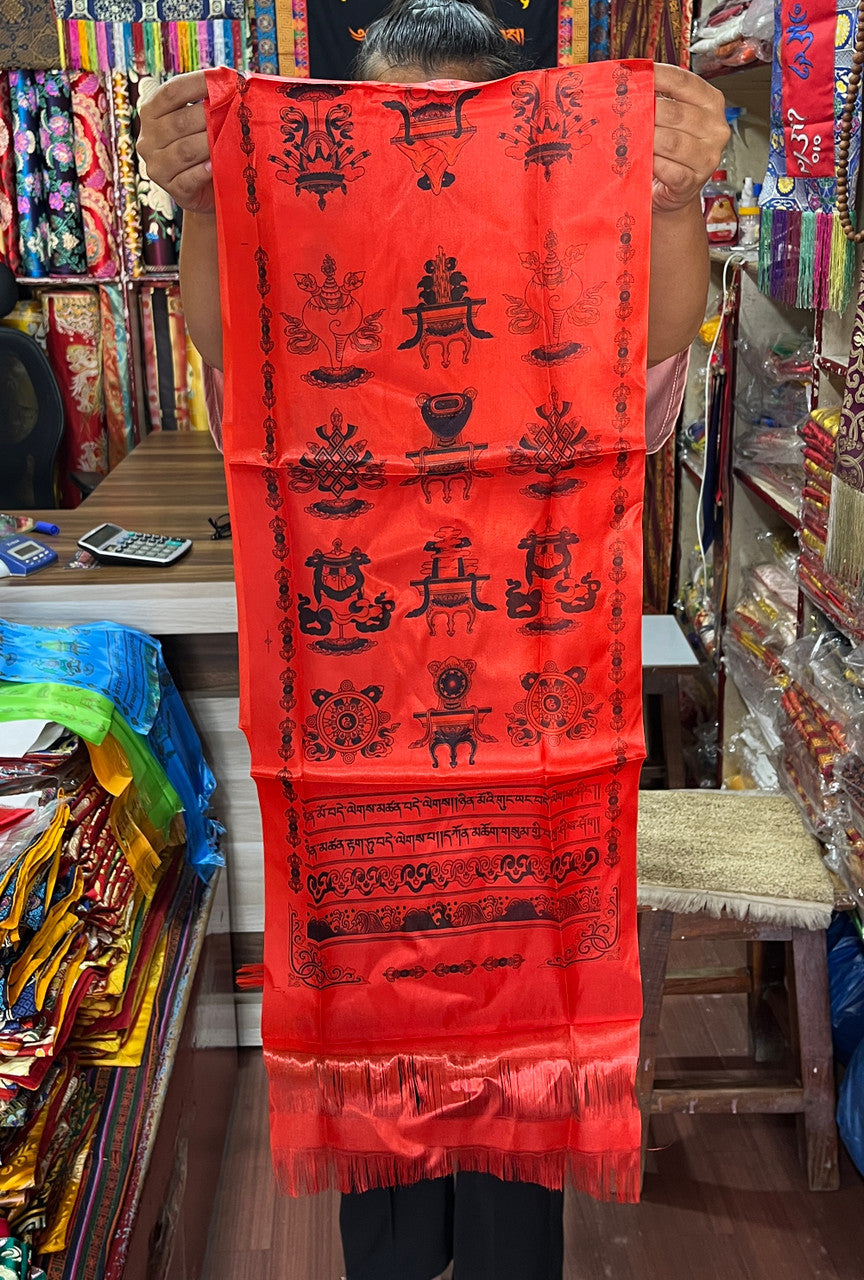 Tibetan Red Silk Khata / Khada / Offering Scarf