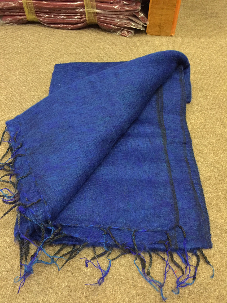 Tibetan blue yak wool meditation shawl / monk shawl / large blanket size