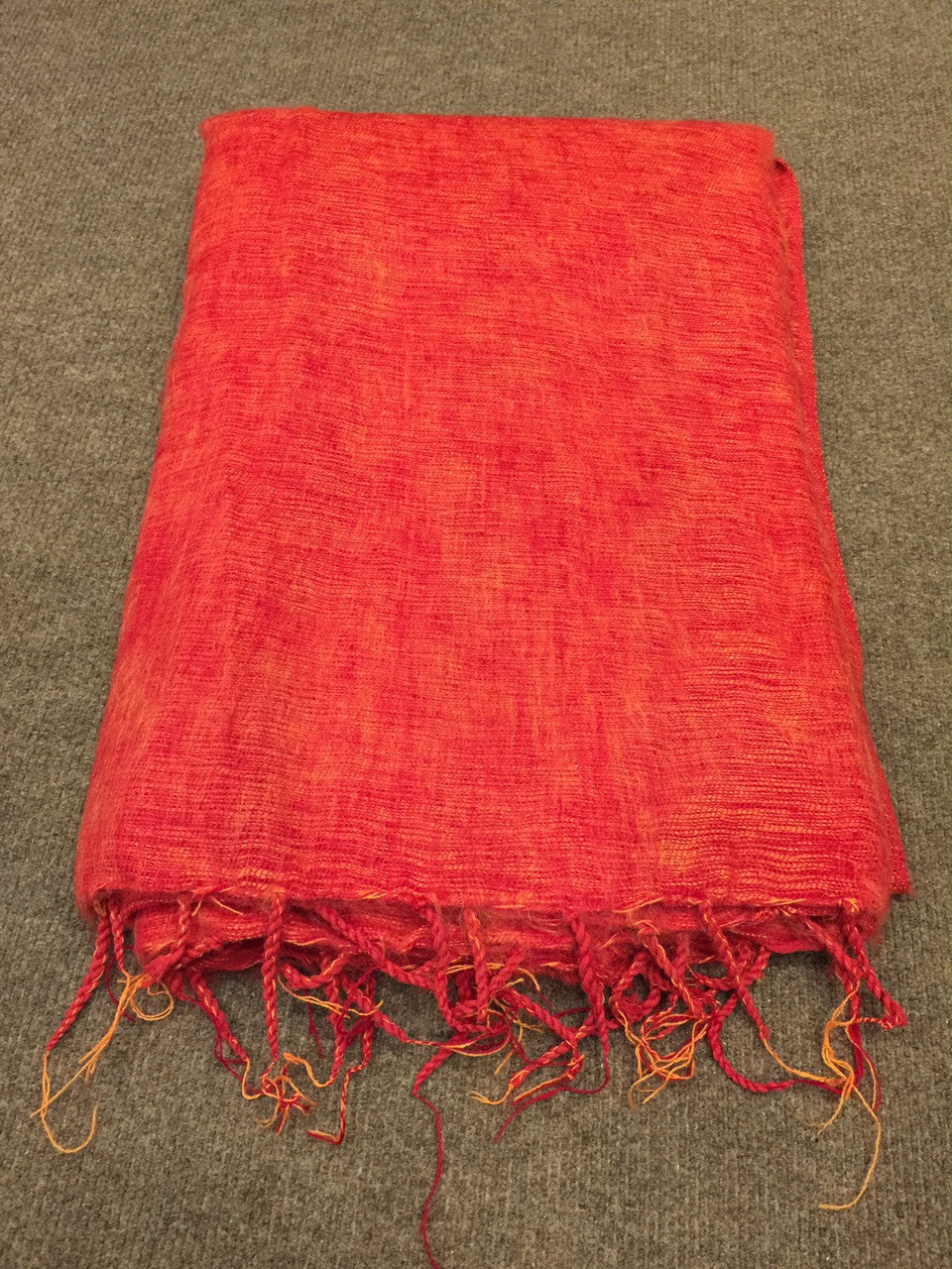 Tibetan orange yak wool meditation shawl / monk shawl / large blanket size