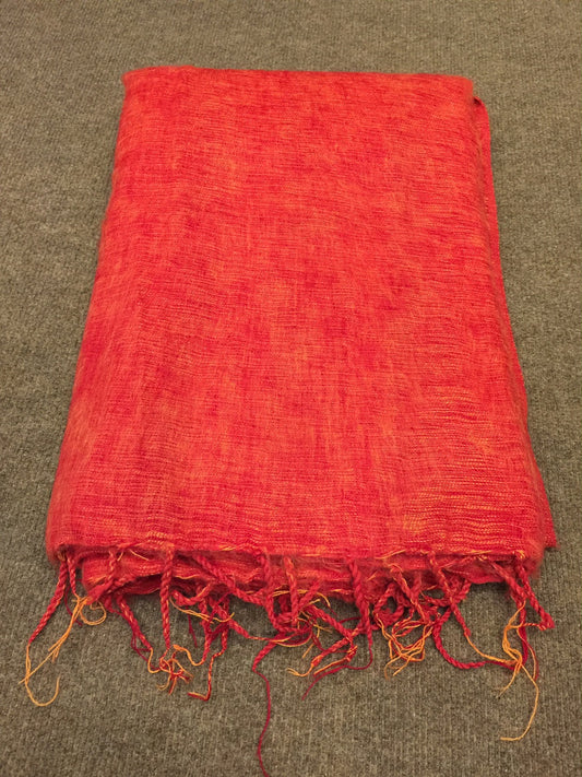 Tibetan orange yak wool meditation shawl / monk shawl / large blanket size