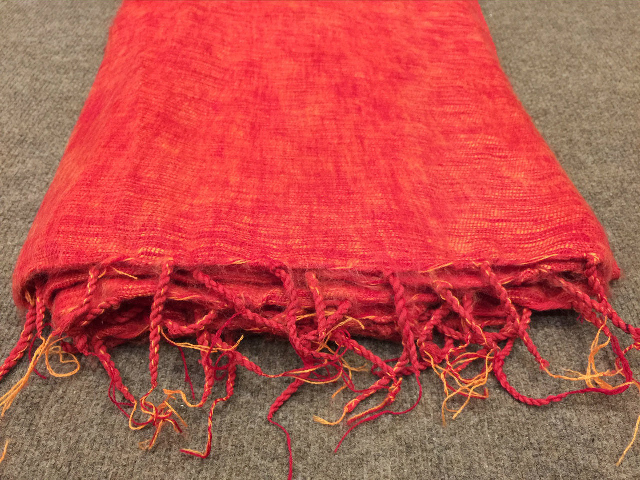 Tibetan orange yak wool meditation shawl / monk shawl / large blanket size