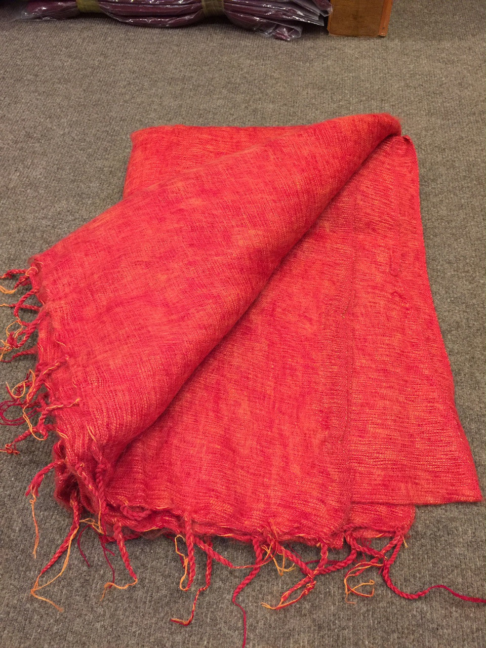 Tibetan orange yak wool meditation shawl / monk shawl / large blanket size