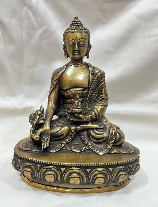 Nepalese buddhist handmade medicine buddha statue / antique finish