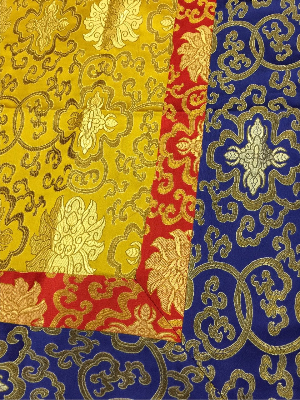 Tibetan silk brocade shrine table cover / yellow lotus design altar cloth