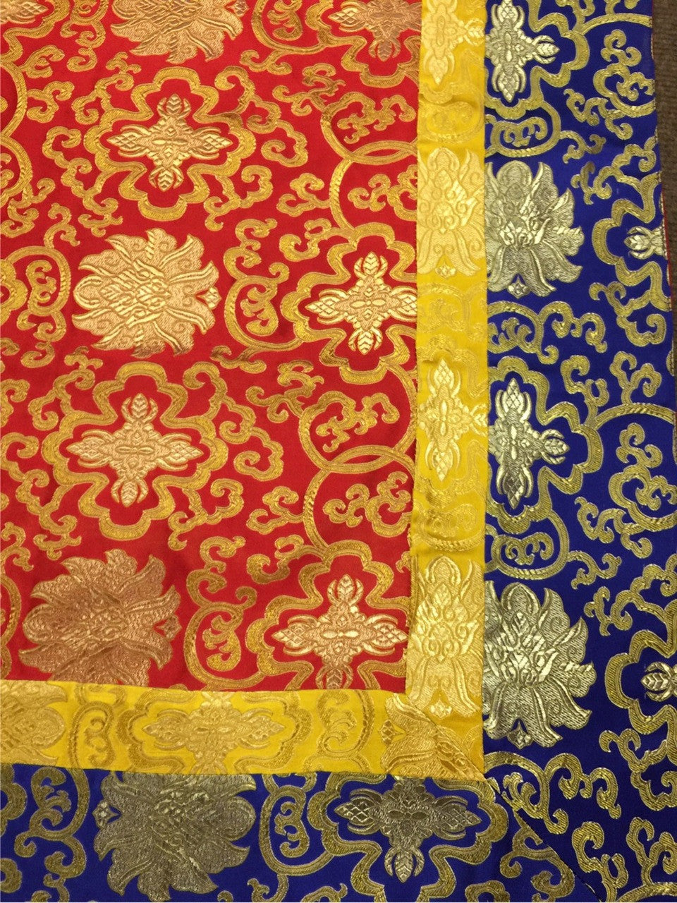 Tibetan silk brocade shrine table cover / red lotus design altar cloth