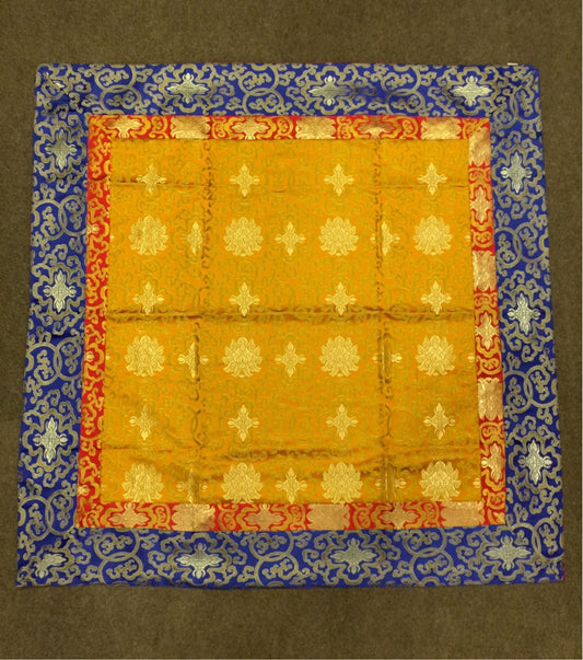 Tibetan silk brocade shrine table cover / orange lotus design altar cloth