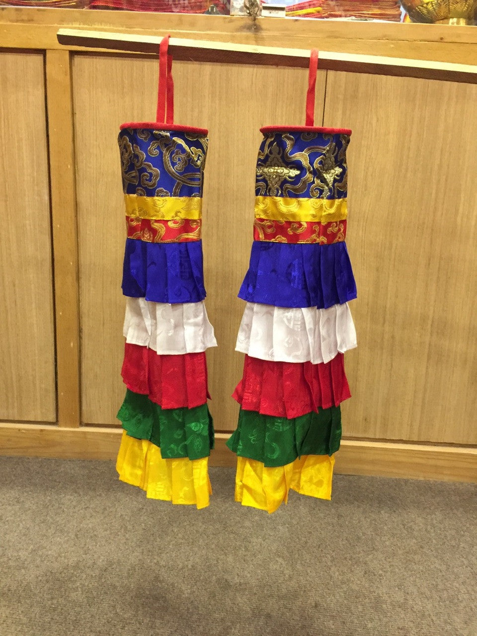 Tibetan round silk brocade ceiling hanging  / galjin / set of 2 piece