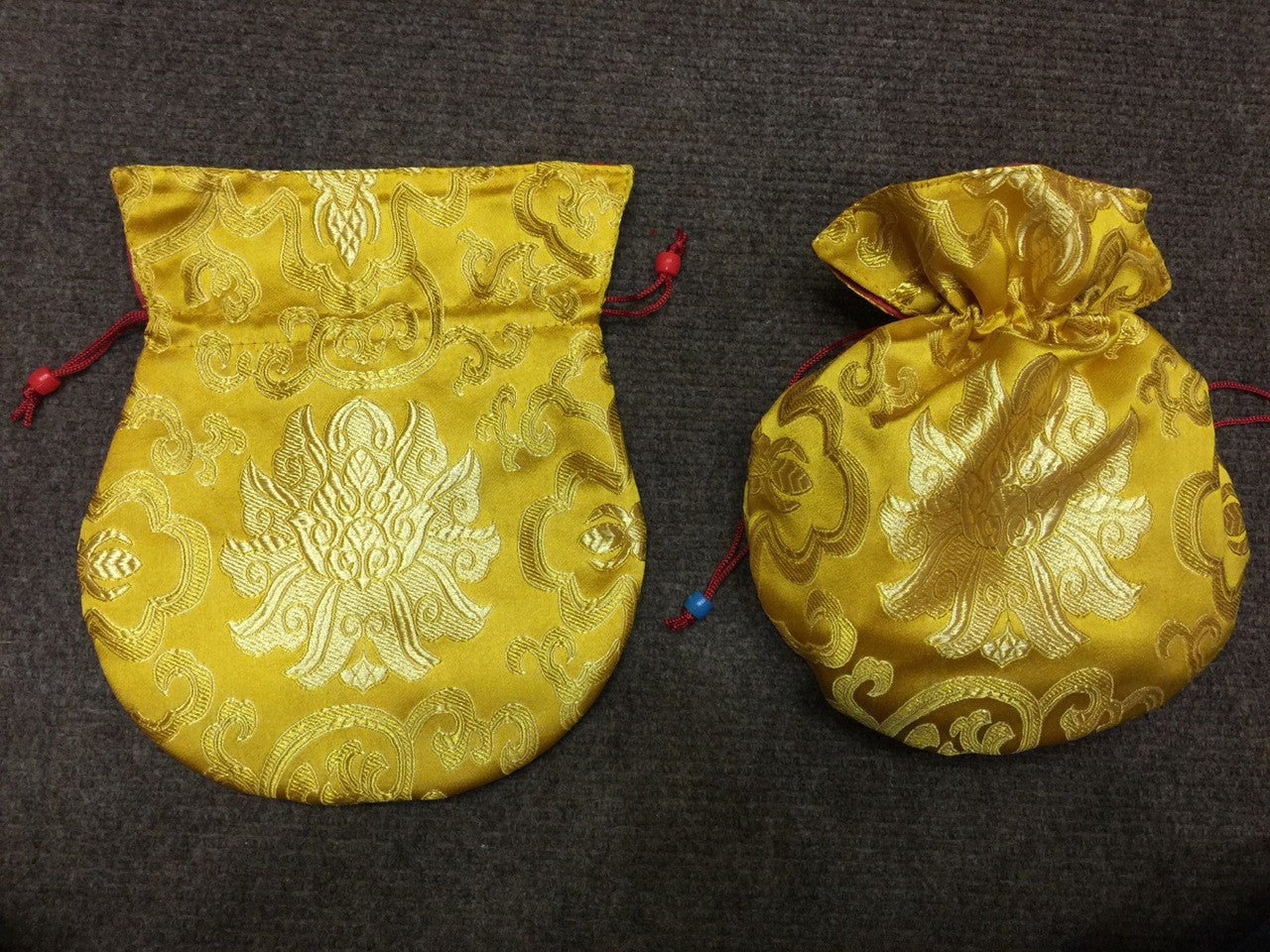 Tibetan Buddhism lotus design yellow silk brocade mala bag / pouch / jewelry pouch / large size