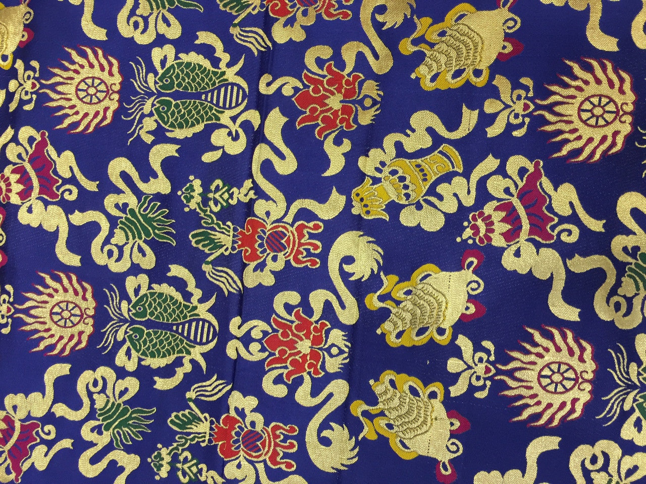 Tibetan auspicious symbol blue silk brocade / silk fabrics