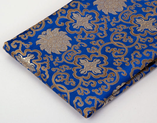 Tibetan buddhist blue lotus design silk brocade / silk fabrics