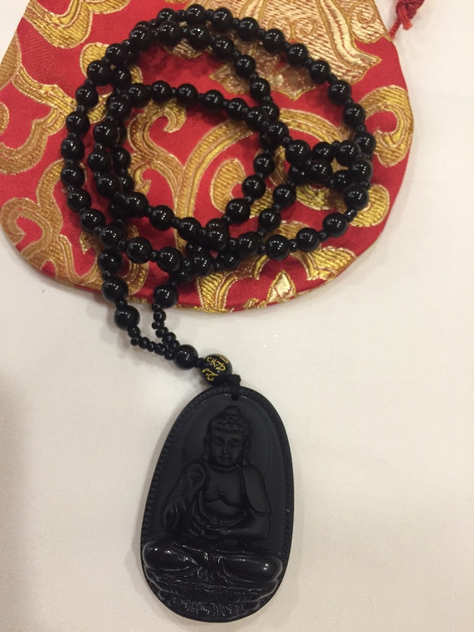 Buddhism Tibetan Large Buddha And Black Onyx Mala Prayer Beads