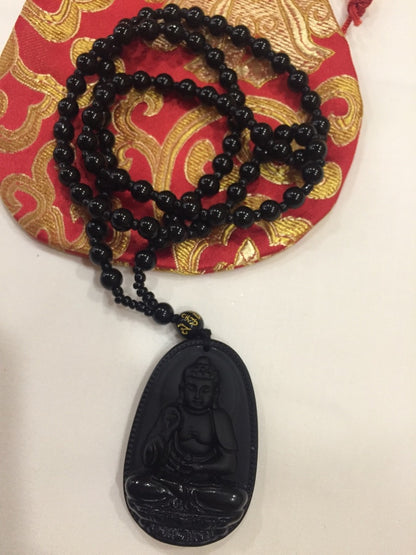 Buddhism Tibetan Large Buddha And Black Onyx Mala Prayer Beads