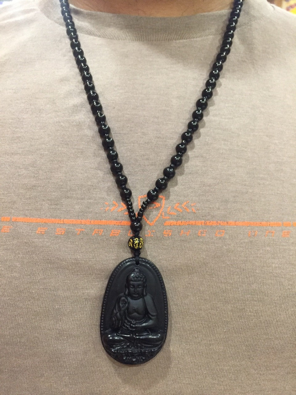 Buddhism Tibetan Large Buddha And Black Onyx Mala Prayer Beads