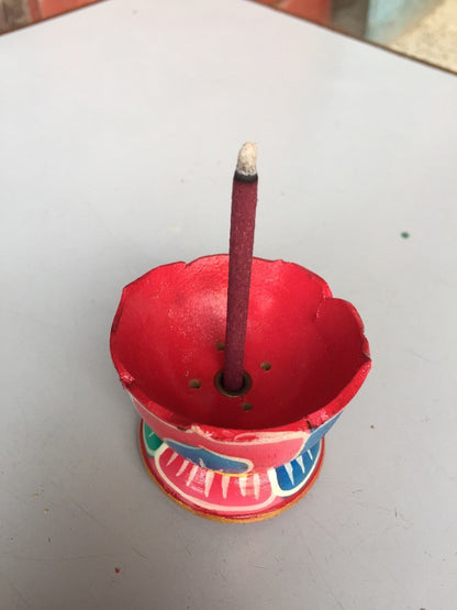 Tibetan small lotus shape handmade wooden incense burner / holder