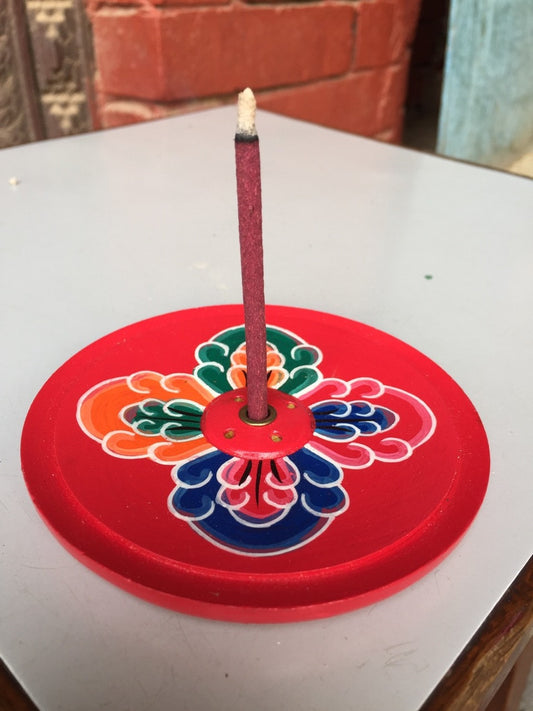 Tibetan handmade flower design wooden incense burner / holder