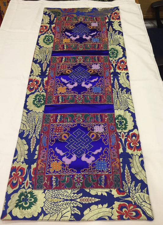 Tibetan blue endless knot silk brocade table runner / shrine cover / altar cloth / table cover