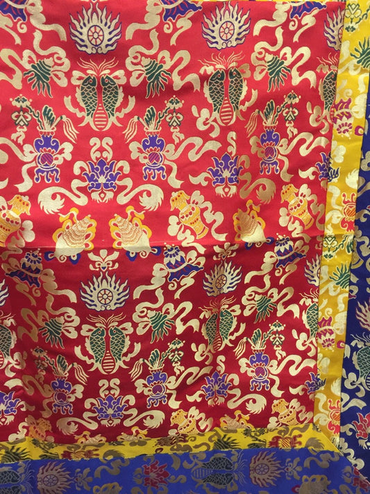 Nappe de table de sanctuaire / nappe d'autel en brocart de soie rouge épais tibétain de grand format