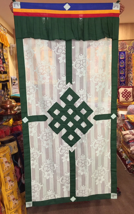 Tibetan buddhist lacy / net endless knot green door curtain / door hanging