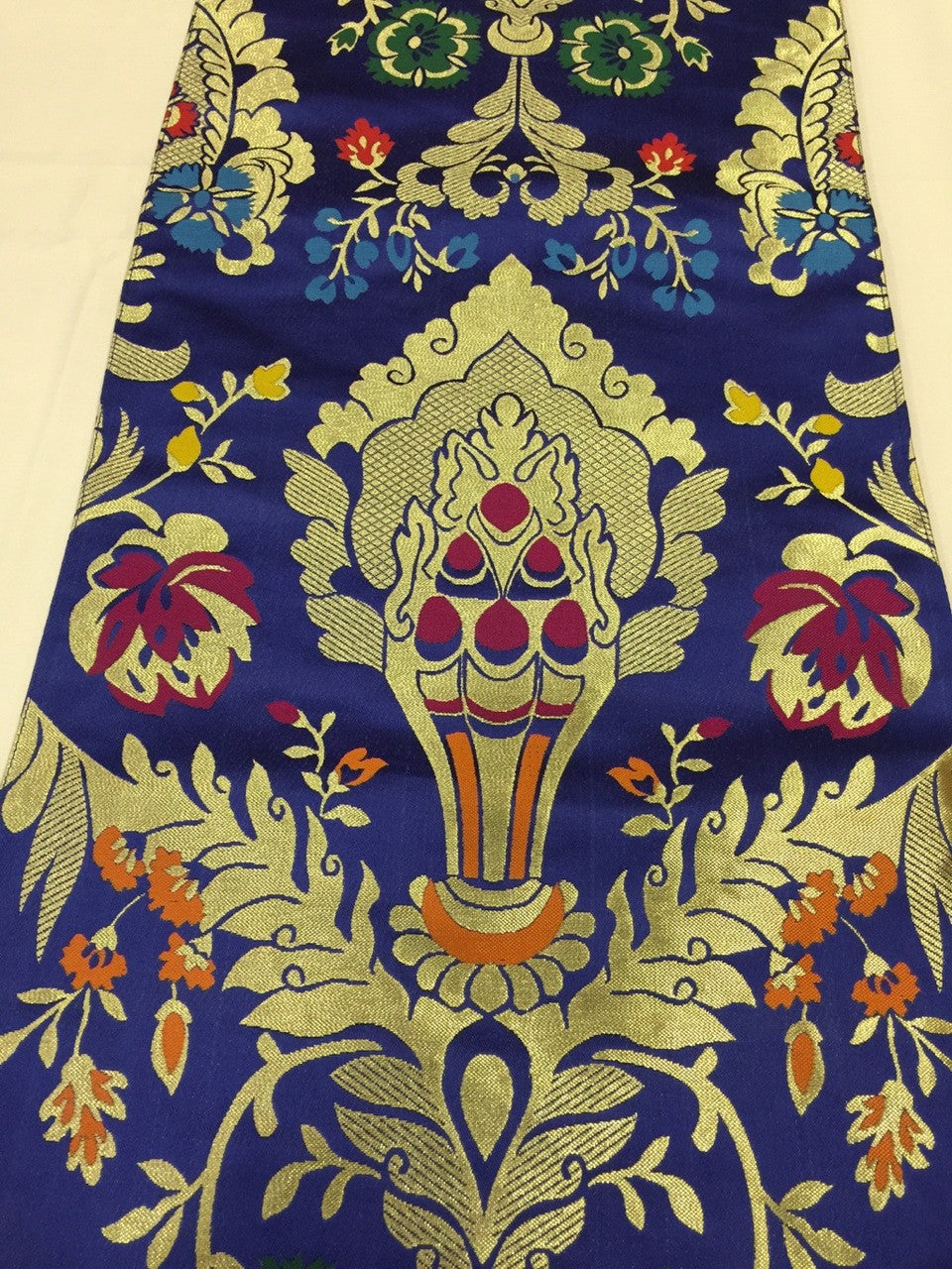 Tibetan Large size silk brocade Blue norbu design ( precious jewel) shrine table runner / table cloth / with colourful blessed tassels