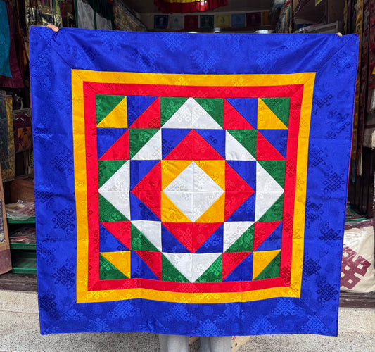 Tibetan buddhist silk brocade endless knot design patch work table cover/ altar cloth/ shrine cover