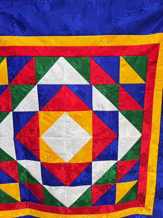 Tibetan buddhist silk brocade endless knot design patch work table cover/ altar cloth/ shrine cover