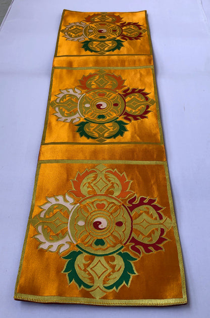 Grand napperon/nappe/couverture de table de sanctuaire bouddhiste tibétain jaune double Dorje
