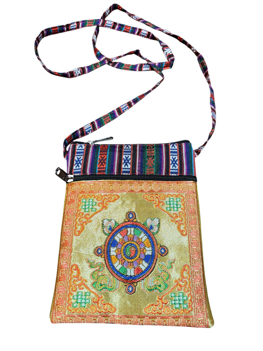 Tibetan buddhist traditional wheel of life design crossbody bag / side sling bag / monk bag