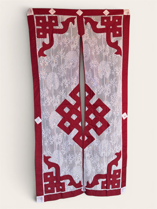 Tibetan buddhist maroon lacy/net endless knot split door curtain/door hanging