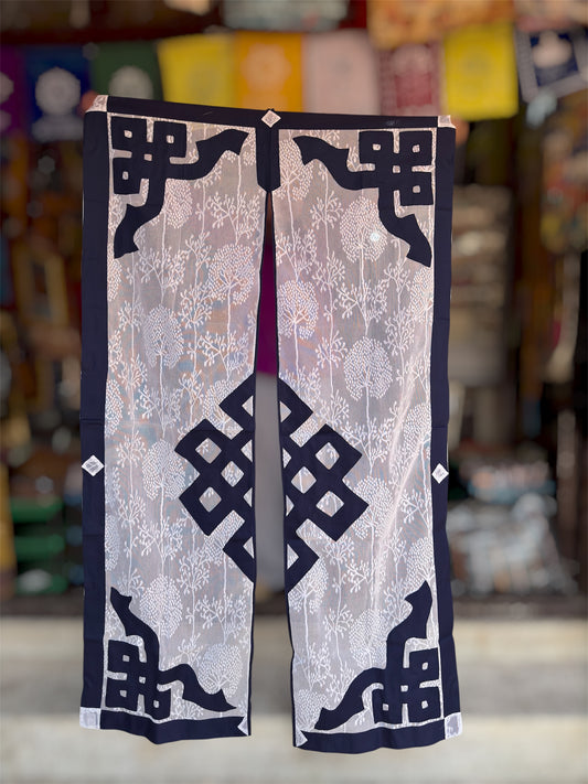Tibetan buddhist dark blue lacy/net endless knot split door curtain/door hanging
