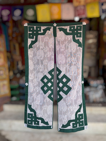 Tibetan buddhist green lacy/net endless knot split door curtain/door hanging