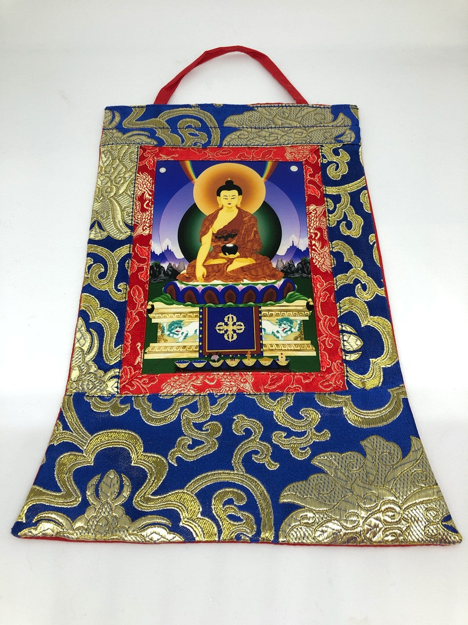 Tibetan silk brocade Shakyamuni Buddha  small photo thangka / wall hanging