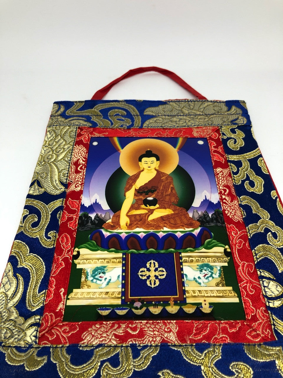 Tibetan silk brocade Shakyamuni Buddha  small photo thangka / wall hanging