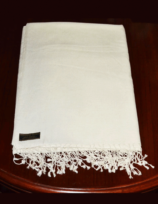 Tibetan pashmina and silk White Meditation shawl / Large Ngakpa Shawl /2.6 Meter