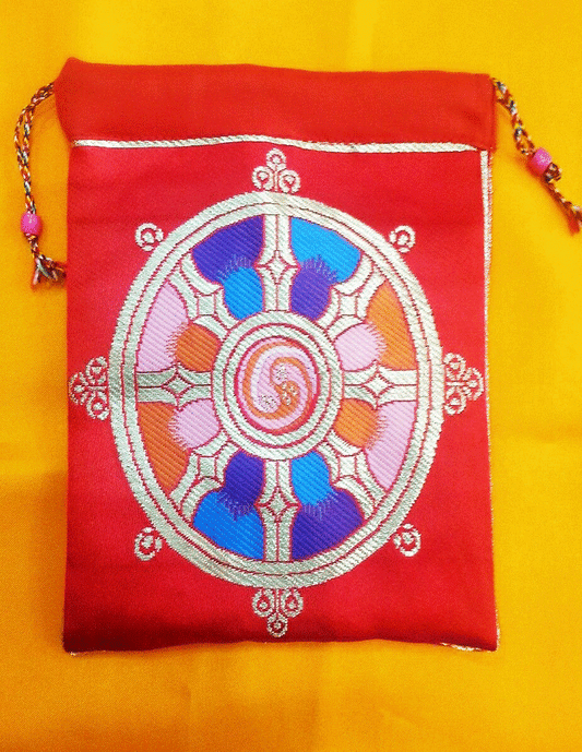 Tibetan high quality silk brocade wheel of life design Mala Bag/Jewellery Pouch